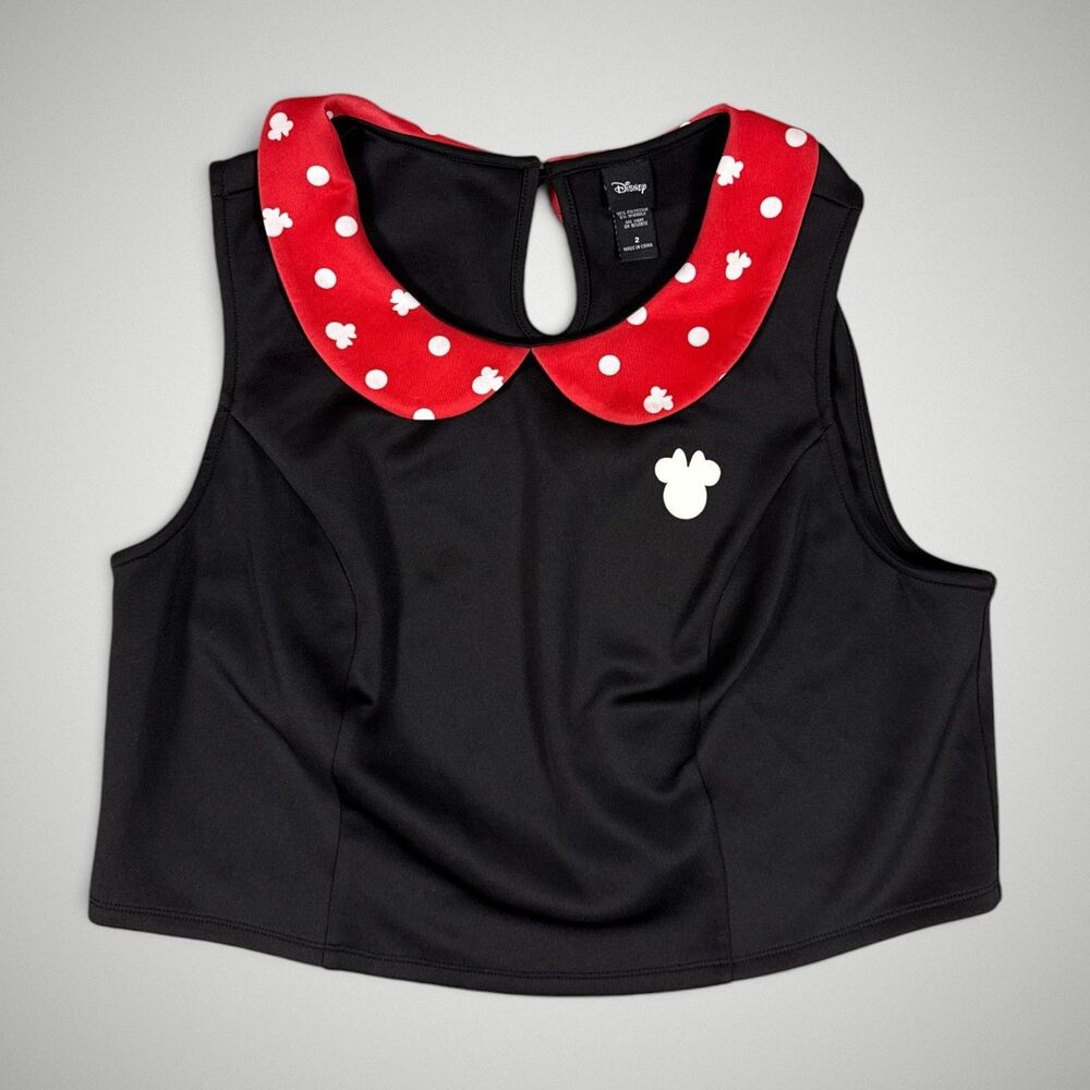 Disney Minnie Mouse Tank Crop Top Hot Topic Cosplay Costume Black Red Sz 2 READ
